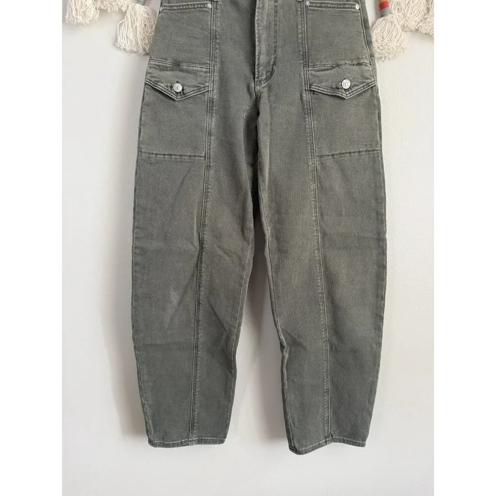 Paige Alexis Cargo Barrel Leg In Vintage Ivy Green Jeans Cotton Blend Denim 25 - Picture 6 of 12